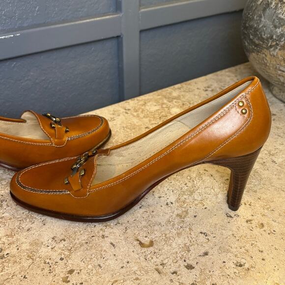 Joan & David Circa Brown CJ Gallagher Leather Buckle Stacked Heel Shoe 9 1/2 M - Picture 3 of 6